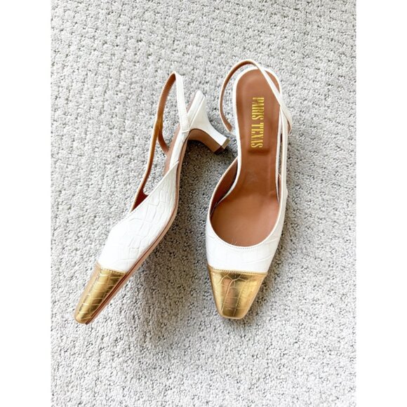 Paris Texas Reptile print slingbacks in white and gold 37.5/7.5 - Picture 2 of 11